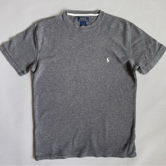 Ralph Lauren Gray Thermal Waffle Knit Polo Muscle Shirt Men’s Size Large - Picture 7 of 7